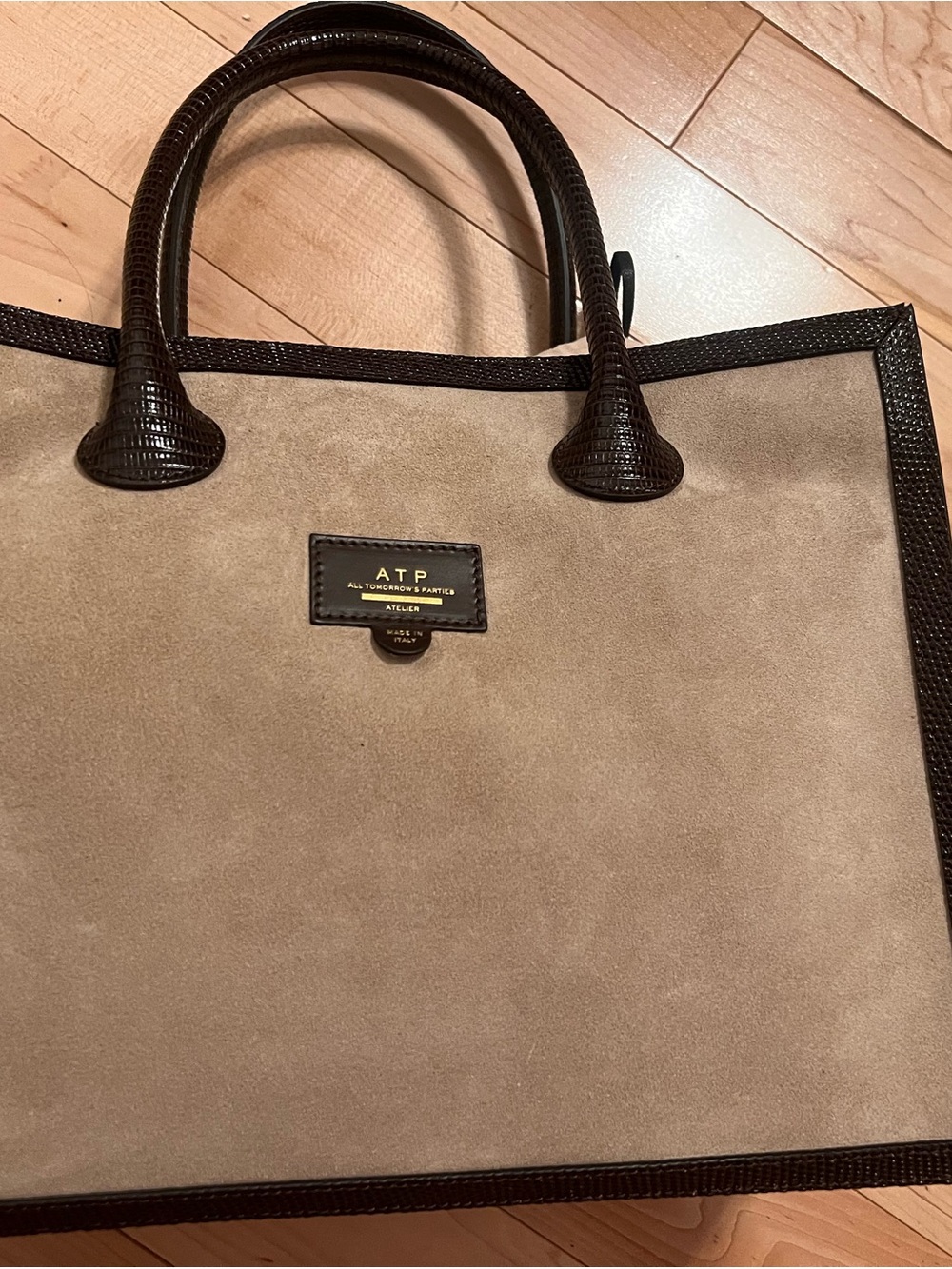 ATP Atelier Suede Tote with Dark Brown Trim includ.  Dust bag
